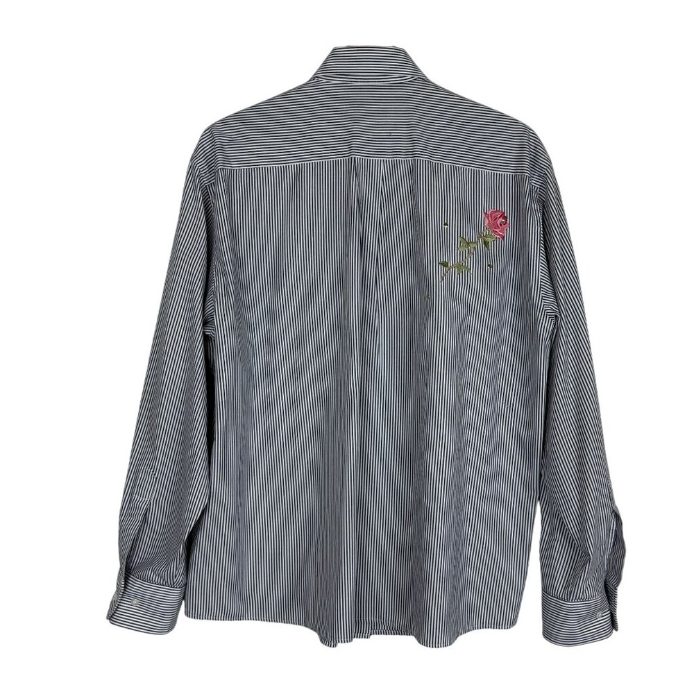 Cactus California Vtg 90s Shirt Women’s L/XL Blue White Stripe Embroidered Rose - Picture 12 of 14